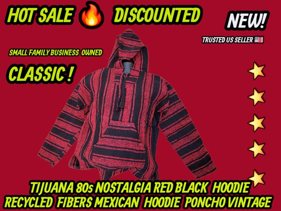 Mexican baja hoodie surfers jacket red black   color