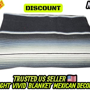 Couverture mexicaine à rayures grises et noires : falsa sarape tissé à la main (80 x 48) image 6
