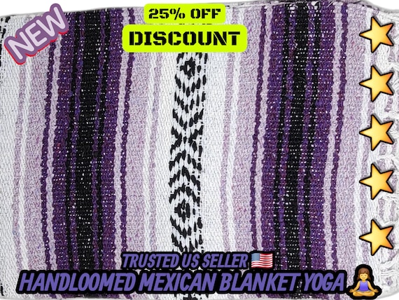 Handloomed Purple Mexican Blanket: Heavy Falsa Throw (76" x 53")