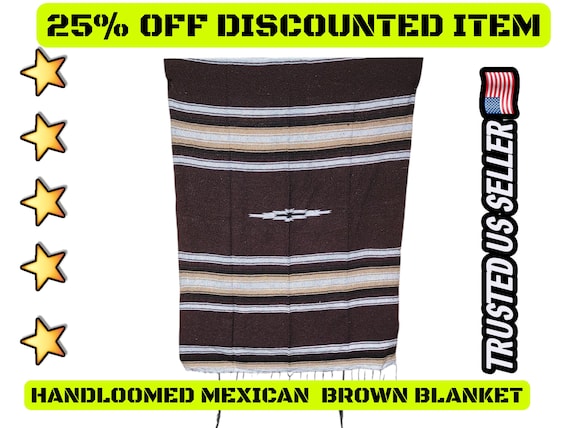 hand loomed heavy WEIGHT mexican blanket  diamond blanket falsa sarape dark brown chocolate color