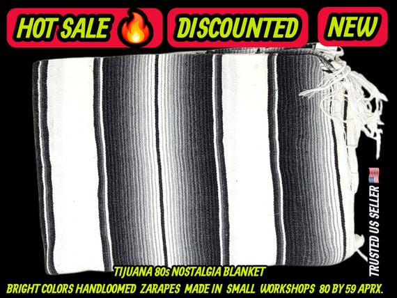 Authentic Mexican zarape blanket 80x60, mexican decor ,table runner, white & gray shades colors