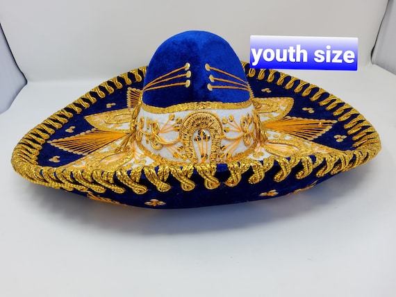 Blue  and  gold   youths charro sombreros  hat  12 to 17 years old authentic premium quality mariachi hats free shipping