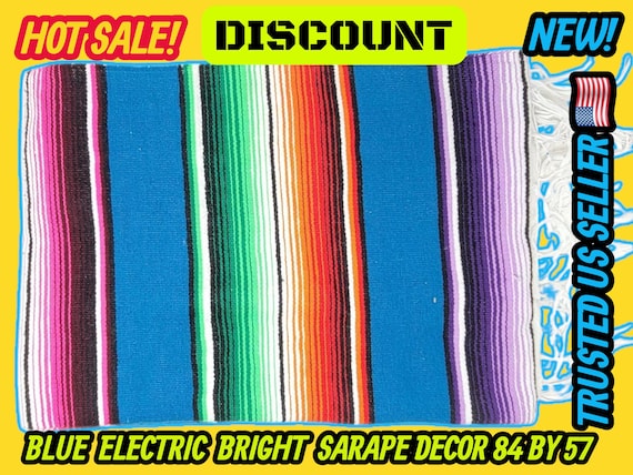 Handloomed Mexican Blanket: blue Saltillo Sarape (80x57 inches)