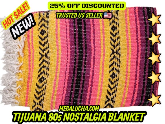 Pink yellow Falsa Blanket: Warm Mexican Throw, Beach Blanket (76" L x 53" W)