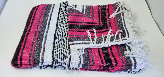 Pink color mexican blanket warm and thick falsa blanket beach blanket 76" L x 53" w free  shipping we sell wholesale