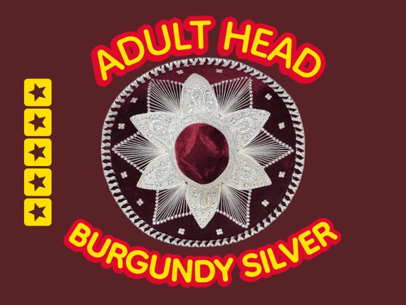 Burgundy & silver Charro Sombrero: Adult Mariachi Hat, Mexican Fiesta