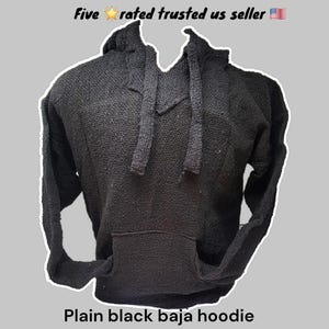 echt mexikanischer schlichter schwarzer Baja Jacken Surfer Hoodie Pullover