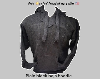 genuine mexican plain black   baja jackets surfer hoodie pullover