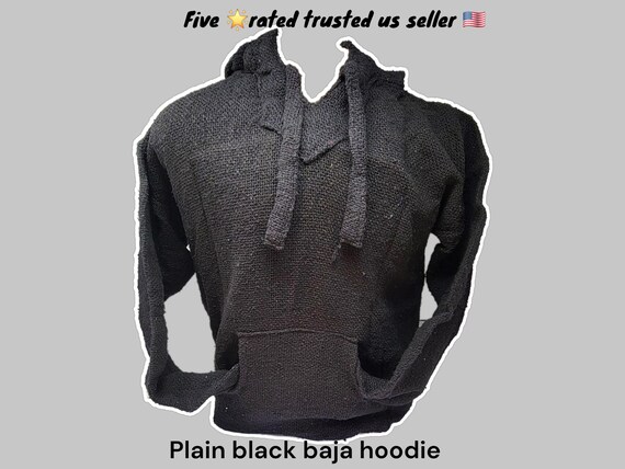 genuine mexican plain black   baja jackets surfer hoodie pullover