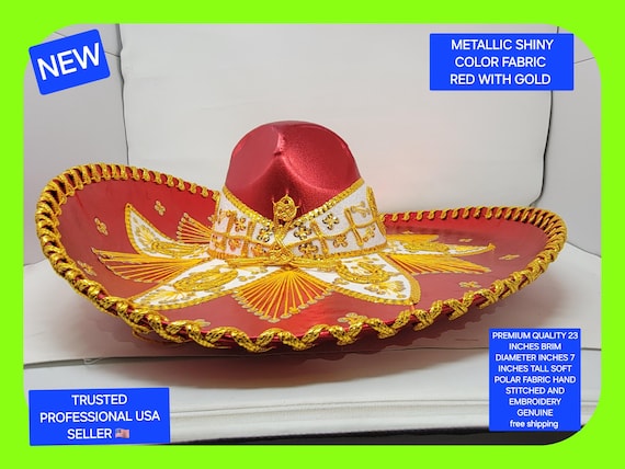 Metallic shiny  fabric color red  adults sombrero charro mariachi hat