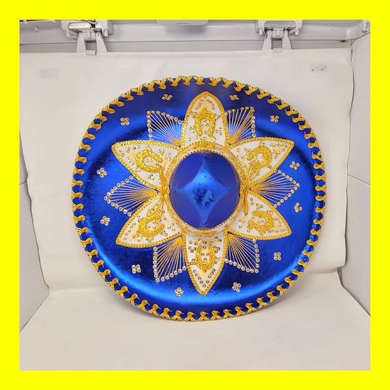 Metallic shiny  fabric color blue  adults sombrero charro mariachi hat