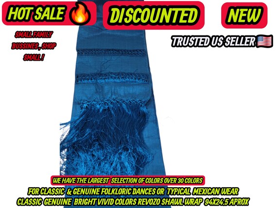 Rebozo Blue cobalt  Shawl: Artisela Silk Fringed Wrap (94" x 24.5")
