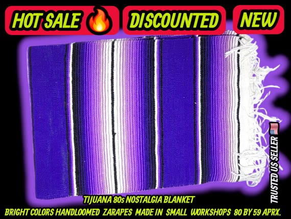 Authentic Mexican zarape blanket 80x60, mexican decor ,table runner, purple shades  colors