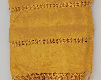 Gold Mexican Rebozo Shawl: Artisela Fringe (94" x 24.5")