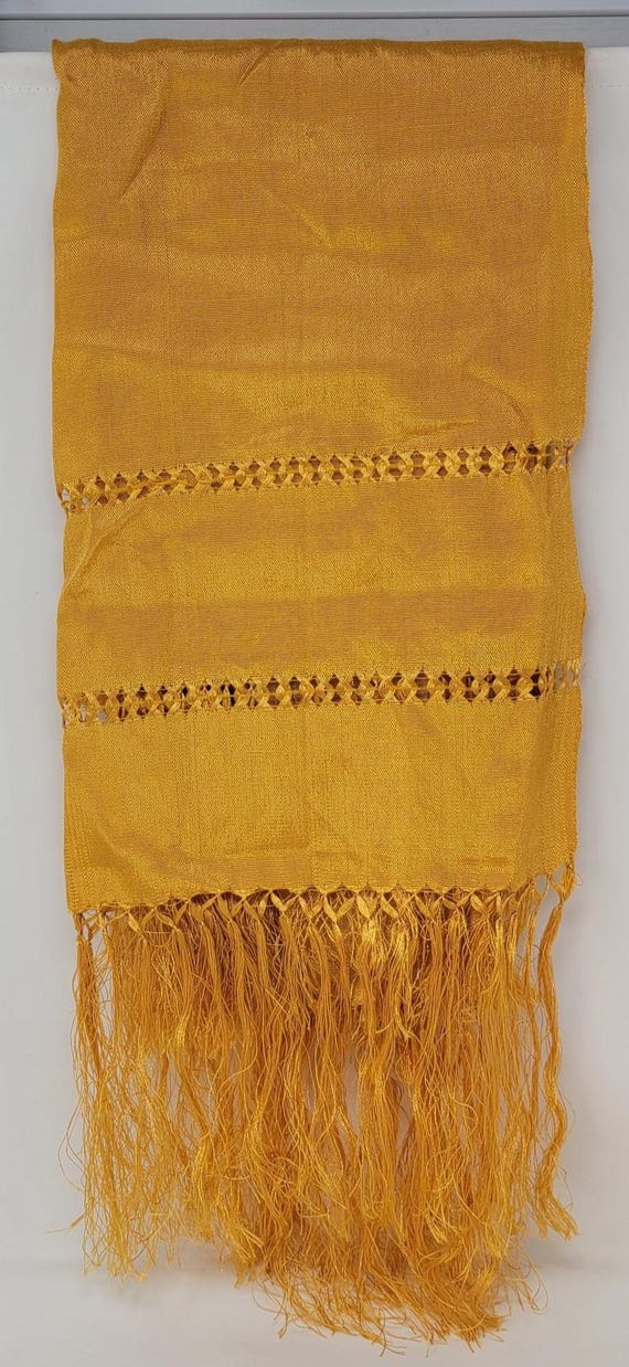 Gold Mexican Rebozo Shawl: Artisela Fringe (94" x 24.5")