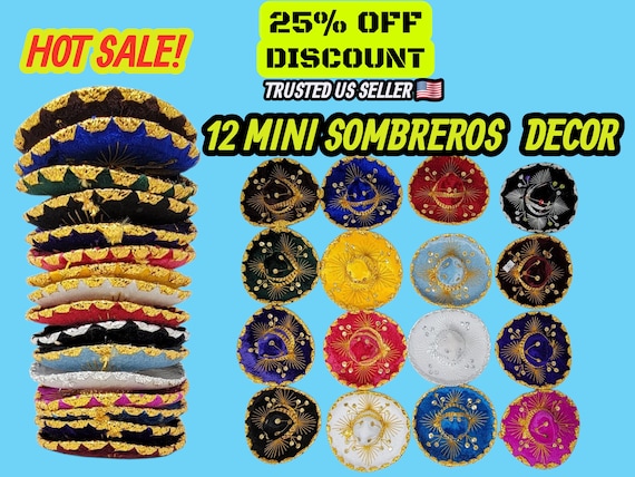 12 Mini Velvet Sombreros: Assorted Colors, Fiesta Charro Hats (6 Inches)