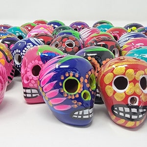 wholesale 12 skulls of day of the dead mini clay skulls mexican folk art catrina free shipping