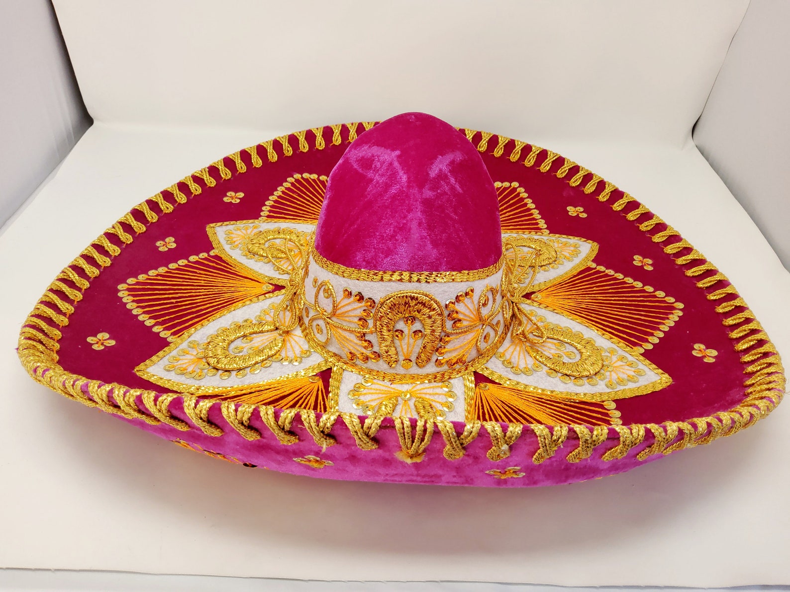 Mexican feminist pink hat w/ gold trim charro sombrero Etsy