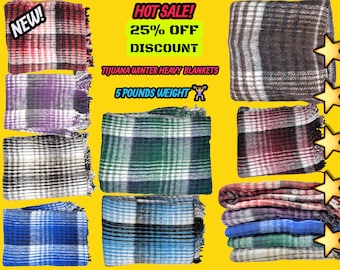 Heavy Mexican Blanket: Reversible Recycled Fiber Winter Manta (80x62)