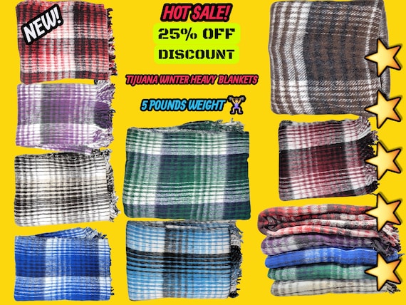 Heavy Mexican Blanket: Reversible Recycled Fiber Winter Manta (80x62)