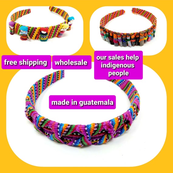 new guatemalan  worry dolls headband accesory for hair