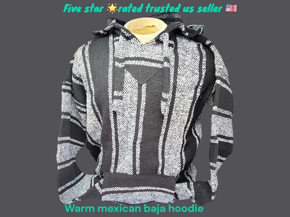 genuine mexican black and white baja jackets surfer hoodie pullover
