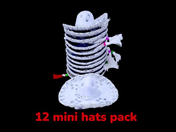 12 pieces mini hat sombero white with silver hand made for weddings and first comunion decor