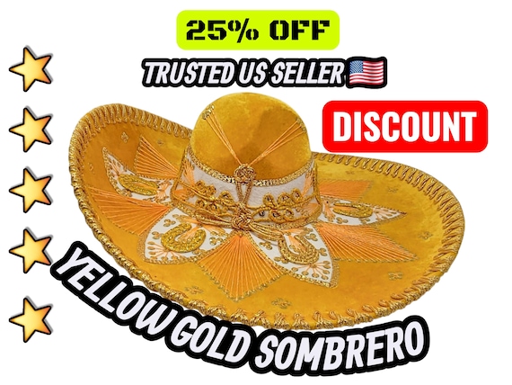 Gold Mariachi Charro Hat: Authentic Mexican Sombrero