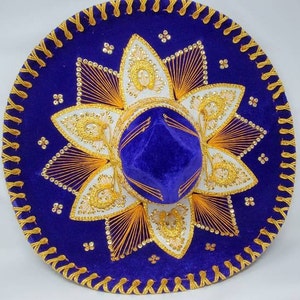 authetic adults mexican fiesta dark purple  w/gold trim charro sombrero for grown ups for costume for 5 de mayo  mariachi free shipping