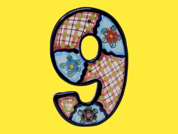 Number 9 mexican classic colorful clay talavera ceramic address numbers