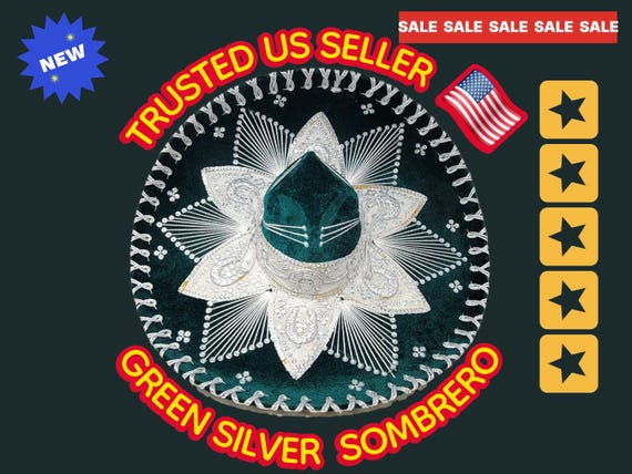 Handmade Green Velvet Charro Sombrero with Silver Trim