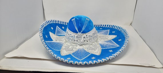Light Blue Charro Sombrero: Silver Accents, Fiesta Hat - Etsy display picture 3