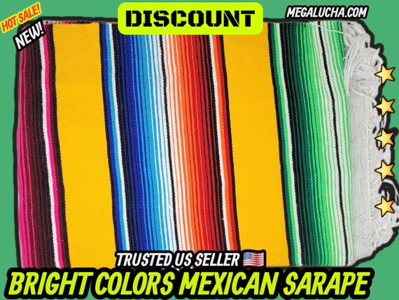 Yellow Mexican Blanket: Rainbow Stripe Sarape Falsa, Handloomed