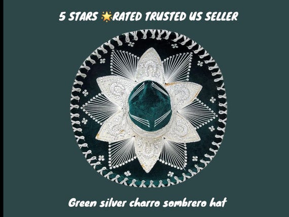 mariachi mexican fiesta dark green  w/silver trim charro sombrero for grown ups for costume for 5 de mayo  mariachi free shipping