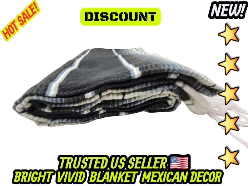 Couverture mexicaine à rayures grises et noires : falsa sarape tissé à la main (80 x 48) image 7