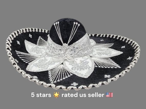 BLACK with  SILVER  colors  adults sombrero charro mariachi hat for fiestas or 5 de mayo extra fancy