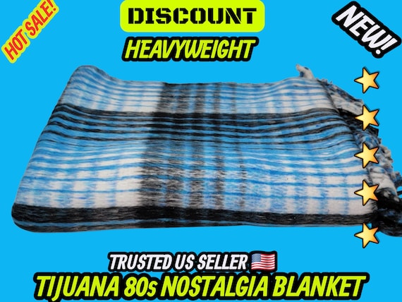 Light Blue Mexican Blanket: Heavy Reversible Recycled Fiber Manta