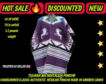 Authentic unisex mexican poncho terra purple  colors