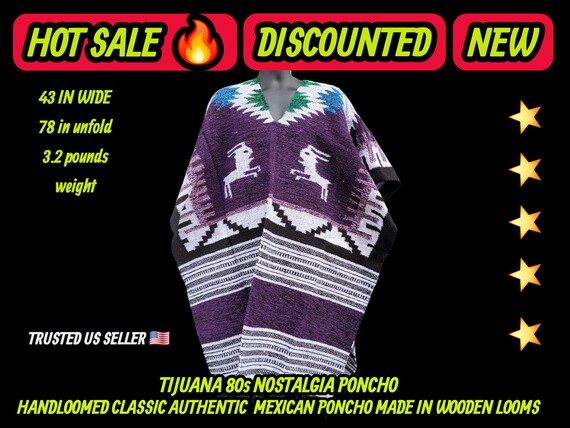 Authentic unisex mexican poncho terra purple  colors