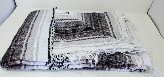 Multicolor  with black  mexican blanket warm and thick falsa blanket beach blanket 76" L x 53" w free  shipping we sell wholesale