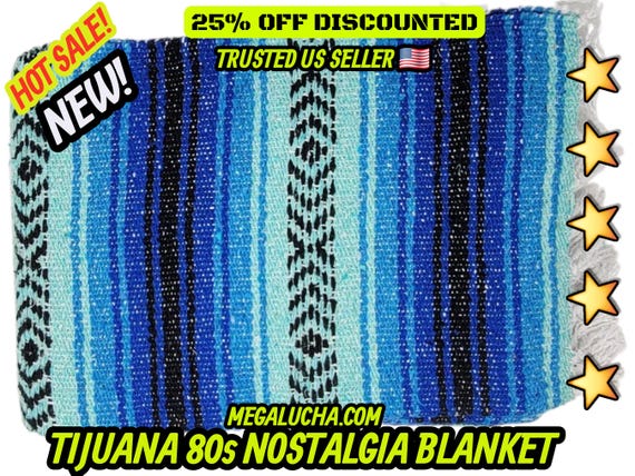 Blue Falsa Blanket: Warm Mexican Throw, Beach Blanket (76" L x 53" W)