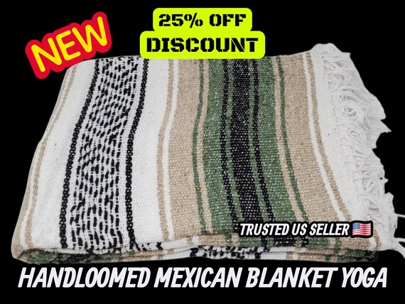 Handloomed Mexican Blanket: Green, Beige & White Falsa Blanket - 76x53 wholesale