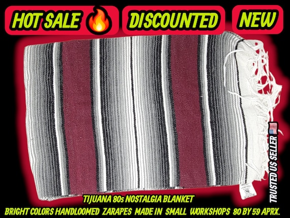 Authentic Mexican zarape blanket 80x60, mexican decor ,table runner, pic nic burgundy   colors