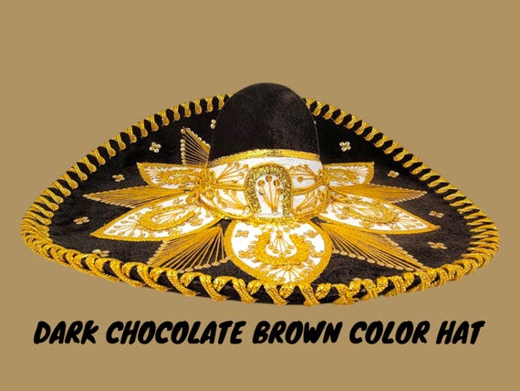 BROWN with gold trim adults sombrero charro mariachi hat for fiestas or 5 de mayo