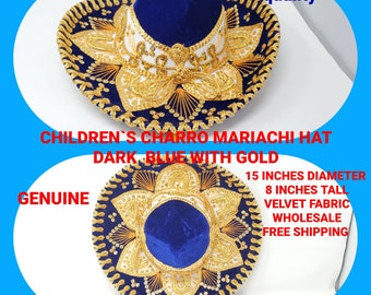 dark blue with gold authentic children mexican charro sombrero sombrero hat  for kids for costume for 5 de mayo  mariachi free shipping