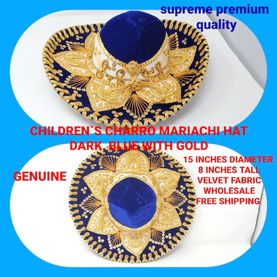 dark blue with gold authentic children mexican charro sombrero sombrero hat  for kids for costume for 5 de mayo  mariachi free shipping