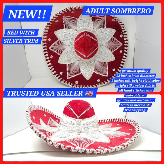 red with silver trim adults sombrero charro mariachi hat for fiestas 5 de mayo