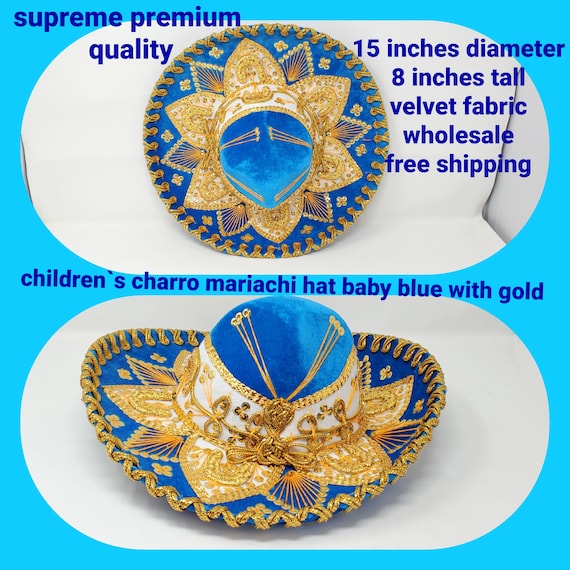 baby blue with gold children mexican fiesta  charro sombrero for kids for costume for 5 de mayo  mariachi sombrero