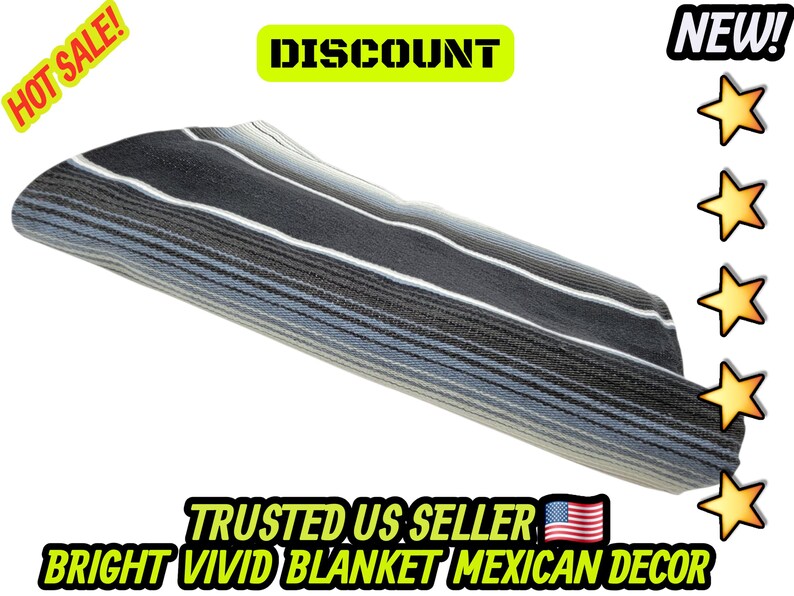 Couverture mexicaine à rayures grises et noires : falsa sarape tissé à la main (80 x 48) image 5