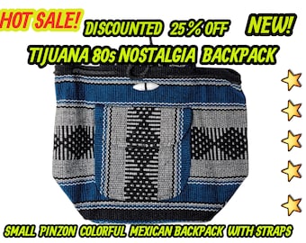 Small Pinzon mexican backpack knapsack saddle pouch woven mochila bohemian